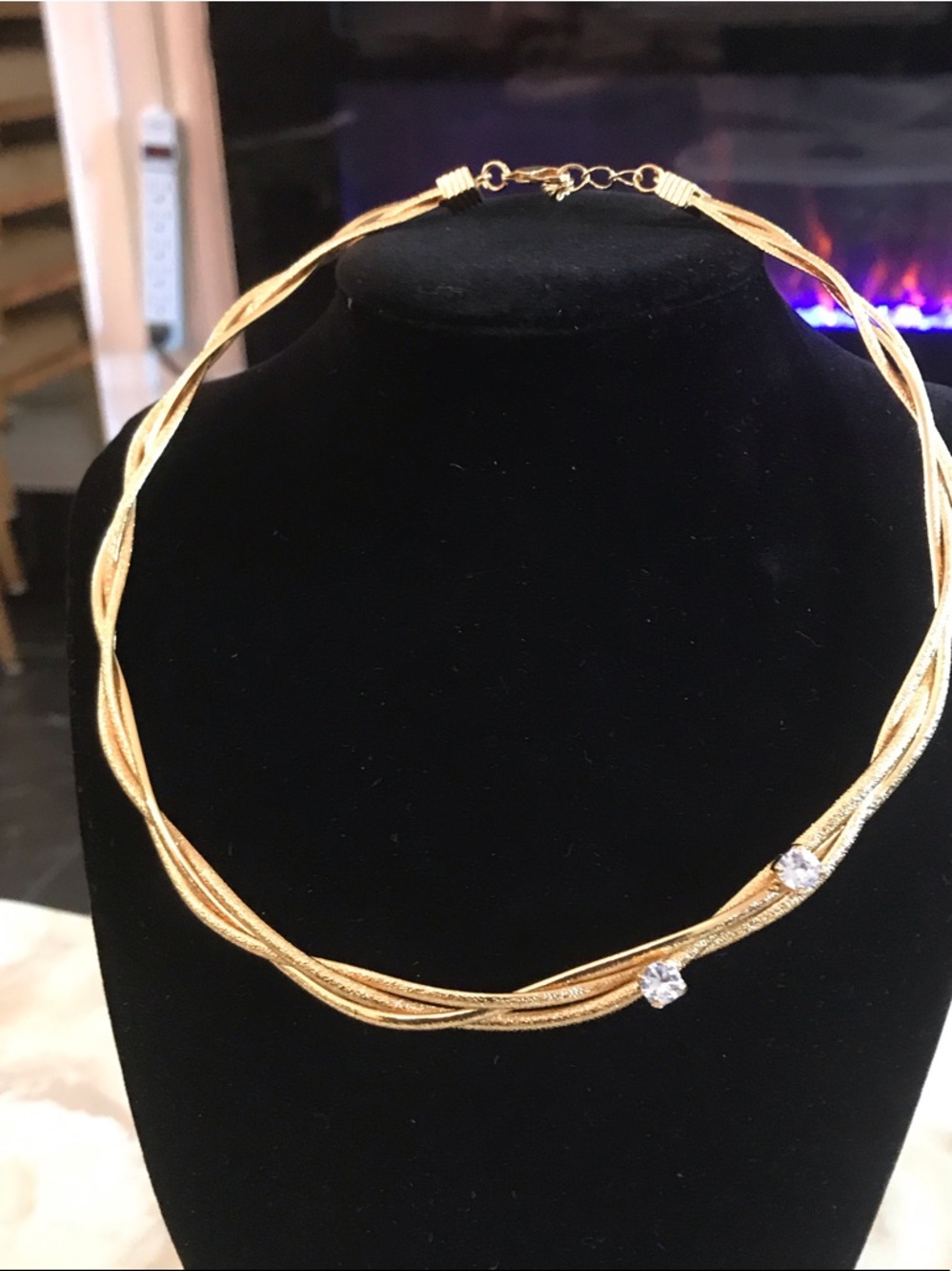 Gold Multi-Strand Twist Necklace with Crystal Accents